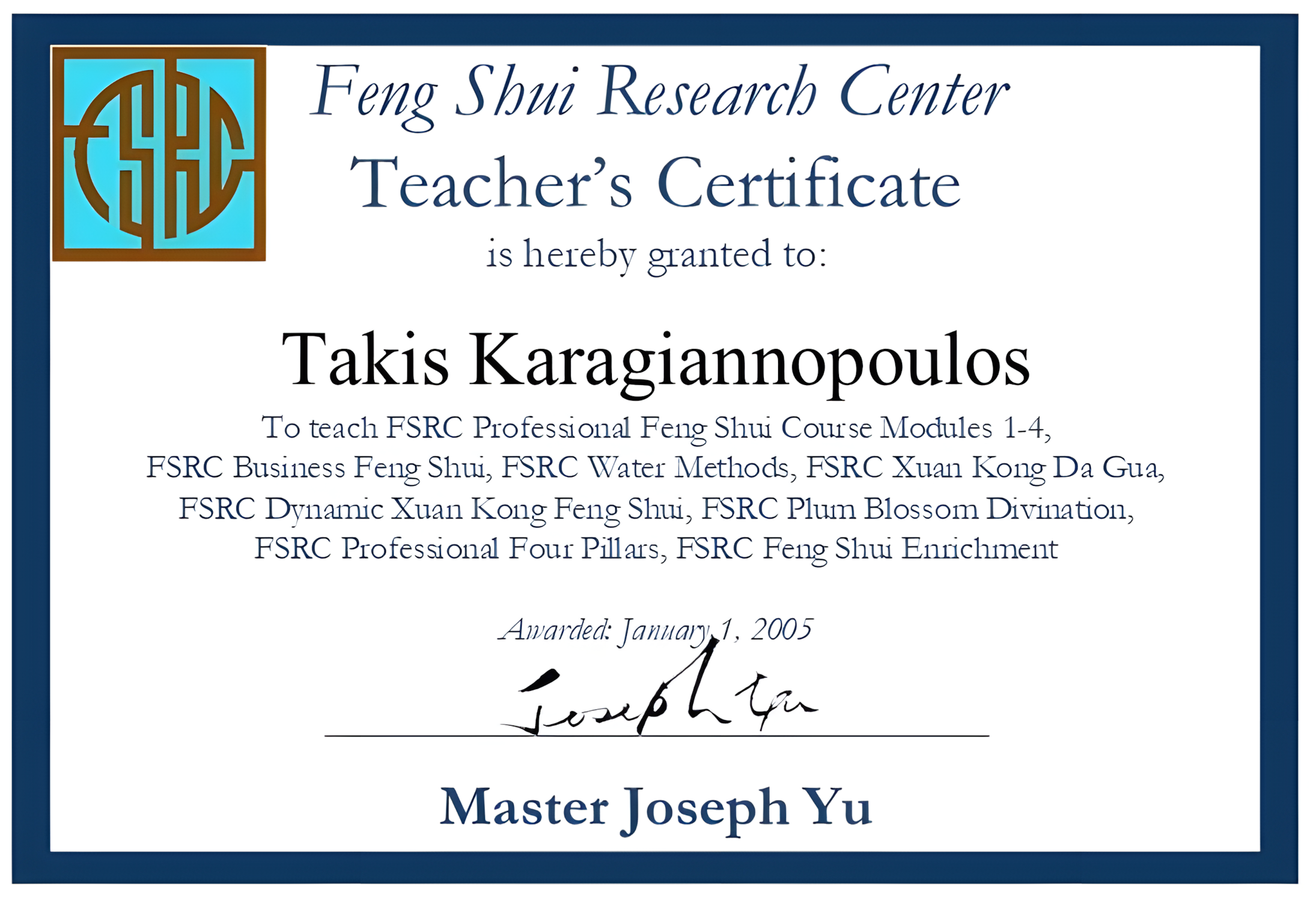 FSRC Certificate Takis Karagiannopoulos